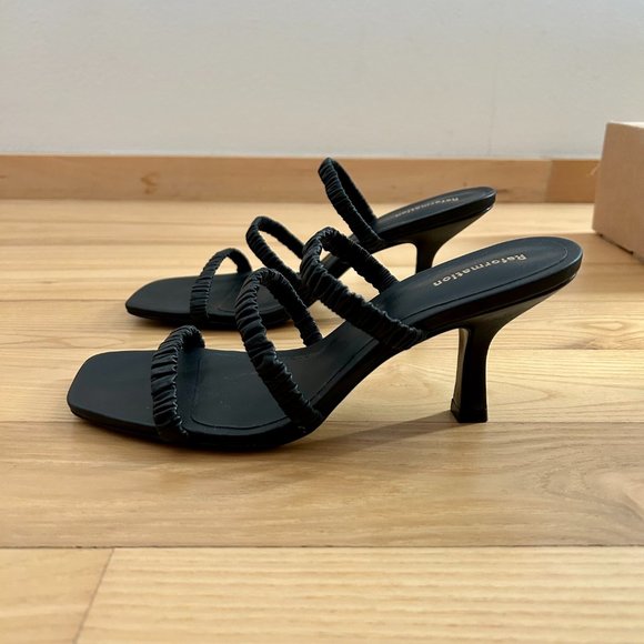 Reformation Gina High Heel Ruched Sandal in Black - Picture 7 of 12